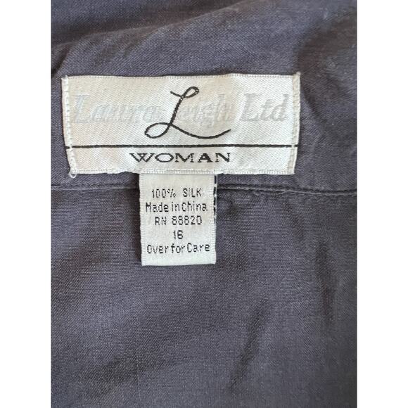 Black Silk Long Sleeve Button Down Shirt Women Capsule minimalist goth Size 16 - Picture 5 of 7